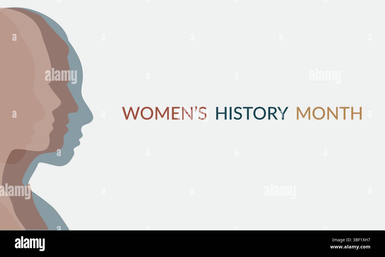 La tête de femme silhouette, représentée dans des couleurs discrètes, symbolise le progrès historique et l'identité féminine collective dans un contexte lumineux Illustration de Vecteur