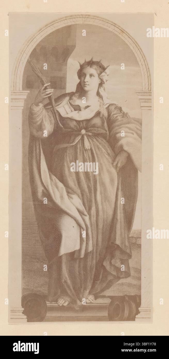 Palma, Jacopo (il Vecchio), photoreproduction d'une estampe à une peinture, représentant Sainte-Barbara, photographie, photographie, reproduction, page, photos, livres illustrés, hauteur 141 mm, largeur 66 mm, photographe, 1882 - 1887, papier photographique, papier photo, tirage albumen, impression à l'albumine, concept de travail, après impression, italien, 1480 - 1528-07-30 Banque D'Images