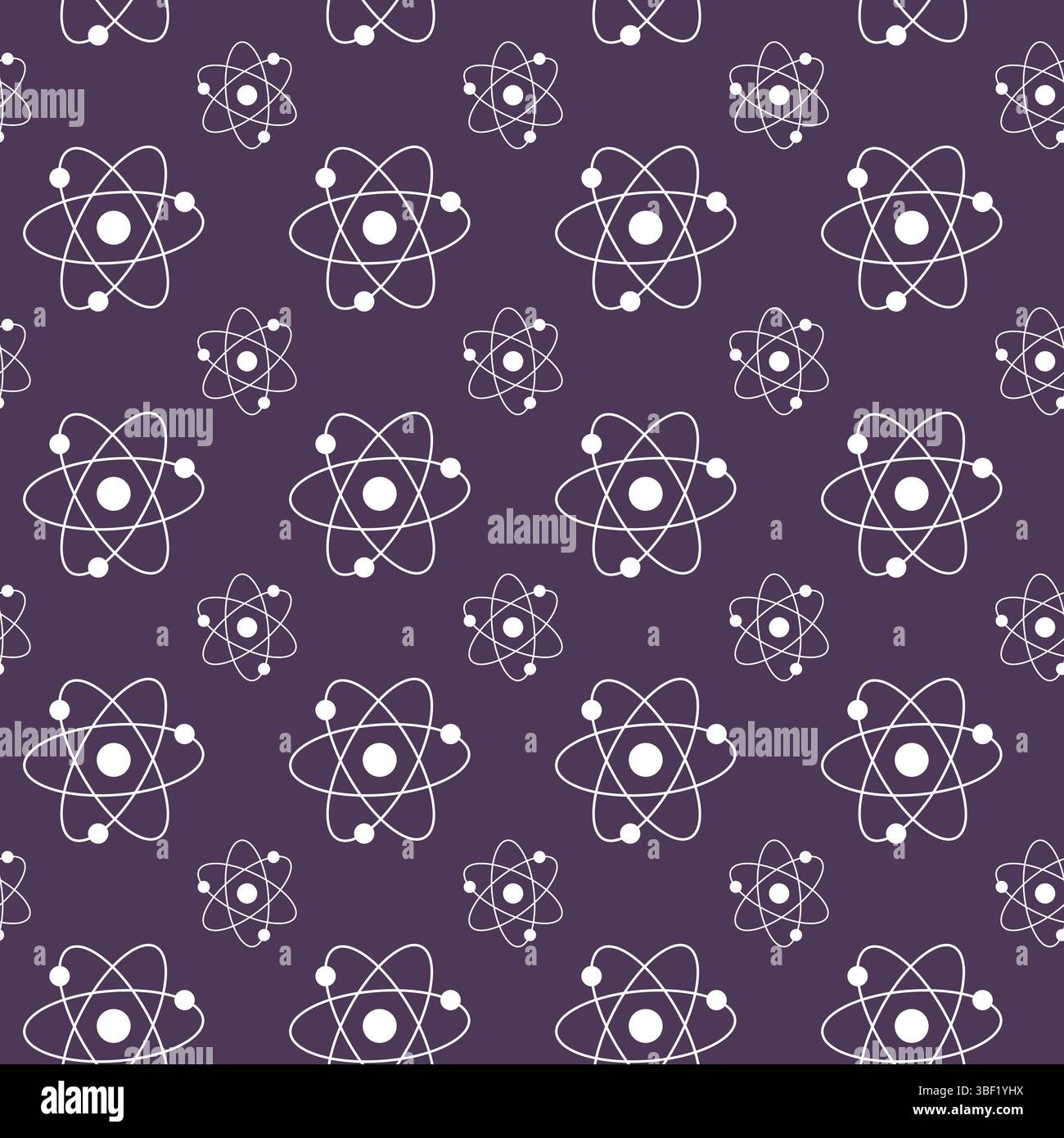 Motif d'atome blanc sans couture sur fond violet foncé. Concept de Science illustration, structure atomique, chimie, physique. Conception pédagogique Eleme Illustration de Vecteur