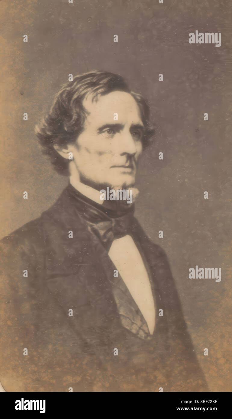 New York, Anthony & Co., E. & H.T., Brady, Mathew Benjamin, portrait de Jefferson Davis, New York (ville), verso - manuscrit, cette photo fait partie d'un album., photographie, photo, carte-de-visite, album magazine, photos, Jefferson Davis 1808/89/ Pres. Z-Am Staten/ (photo Brady), recto - manuscrit, publié par/ E&H.T. ANTHONY/ 501 Broadway./ New York./ DE/ PHOTOGRAPHIC NEGATIVE/ in/ BRADY'S/ National Portrait Gallery, verso - imprimé, Jefferson Davis, 8, hauteur 85 mm, largeur 53 mm, américain, 1823 - 1896-01-15, photographe, 1855 - 1870, carton, papier photographique, papier photo, impression d'album Banque D'Images