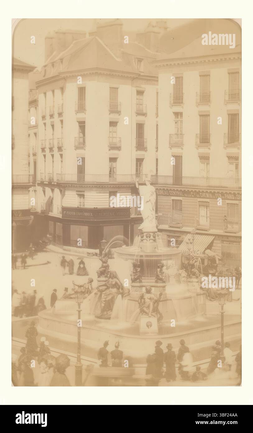 Trésorier, J., visage sur un carré avec fontaine, recto - estampillé, cette photo fait partie d'un album., photographie, photo, carte-de-visite, feuille d'album, photos, J. Trésorier/ Rue du chapeau rouge 6/ et Rue Coileau 16 (bis)/ dans le jardin, hauteur 109 mm, largeur 67 mm, photographe, 1860 - 1900, papier photographique, papier photo, carton, impression albumine, impression albumine Banque D'Images
