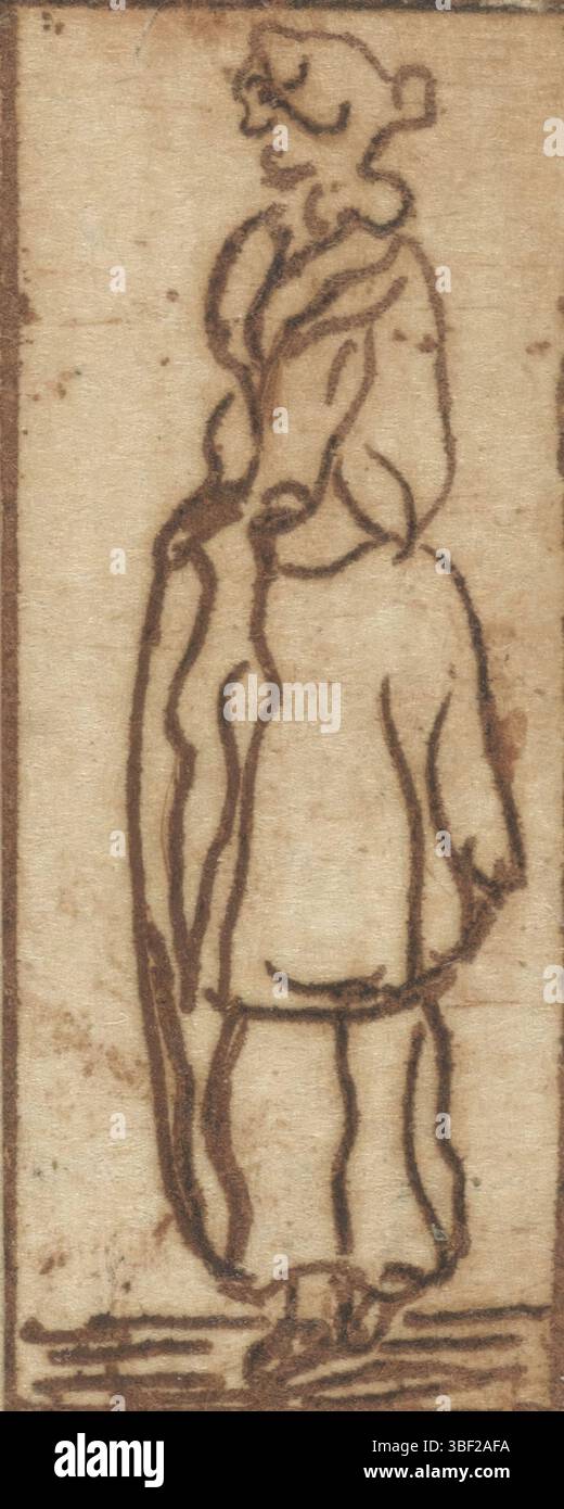 Dordrecht, Hoolaart, Jacob, femme debout, Dordrecht, impression, hauteur 34 mm, largeur 14 mm, 1713-01-29 - 1789-04-02, imprimeur, 1728 - 1789, papier, gravure, impression en rouge Banque D'Images