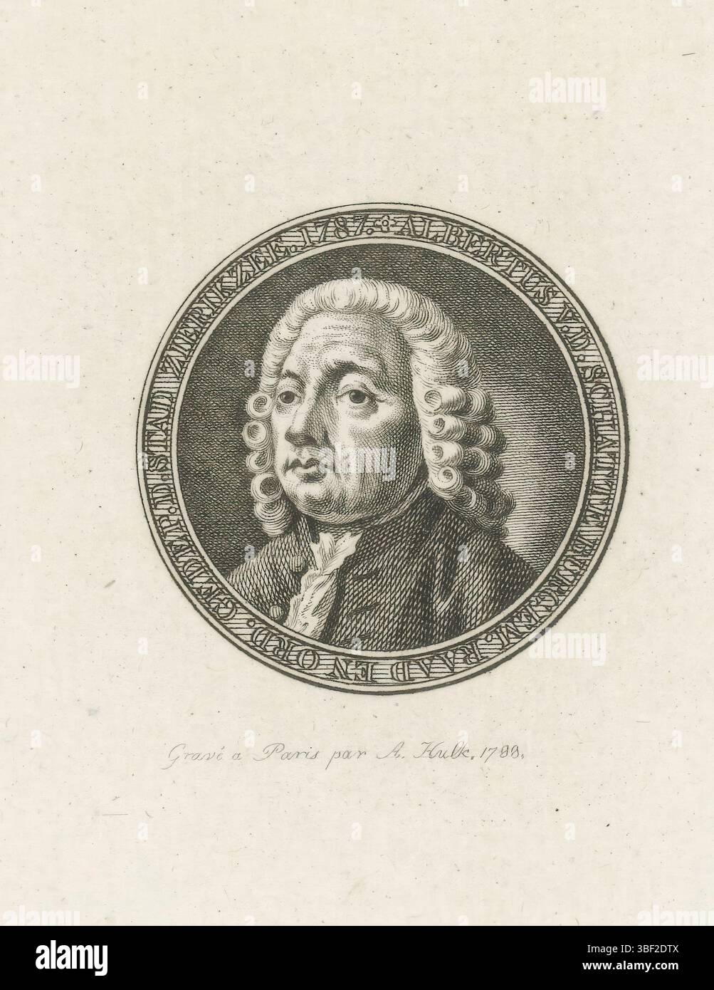 Paris, Hulk, Abraham Jacobsz., Portraits de patriotes, Portrait d'Albertus van der Schatte, Paris, verso - estampillé, Buste van Albertus van der Schatte à gauche dans un médaillon avec texte de bordure en néerlandais., impression, hauteur 208 mm, largeur 144 mm, 1751-12-31-1817, graveur, 1788 - 1788, papier, gravure, gravure, gravure (processus d'impression) Banque D'Images