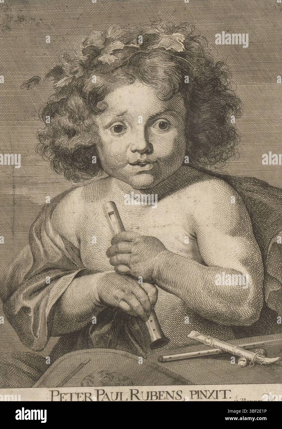 Rubens, Peter Paul, Prenner, Anton Joseph von, enfant avec flûte, verso - estampillé, impression, hauteur 229 mm, largeur 163 mm, allemand, 1683-0-07 - 1761, graveur, 1728 - 1728, papier, gravure, pays-Bas du Sud, 1577-06-28 - 1640-05-30 Banque D'Images
