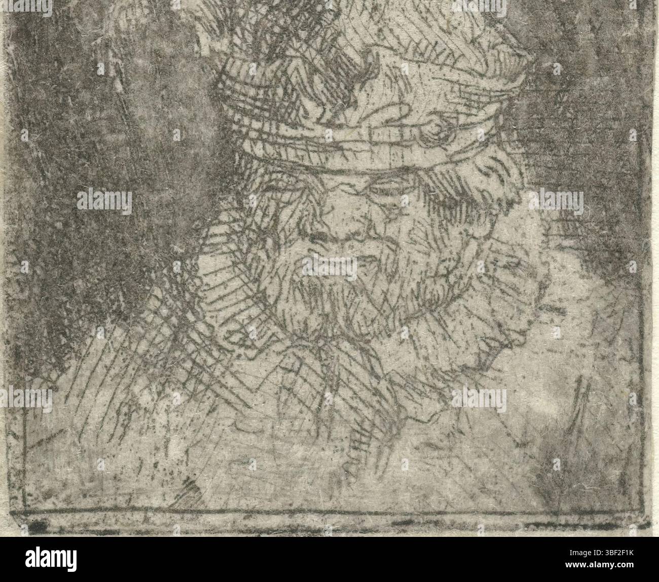 Rhin, Rembrandt van, Rhin, Hoogstraten, Samuel van, buste d'un homme avec un chapeau à plumes, verso milieu - estampillé, buste d'un homme, vu de devant, avec un chapeau à plumes. Fond foncé., impression, hauteur 32 mm, largeur 27 mm, 1627-08-02 - 1678-10-19, graveur, 1648 - 1678, deuxième quart 17ème siècle, troisième quart 17ème siècle, quatrième quart 17ème siècle, papier, gravure, Nord des pays-Bas, 1606-07-15 - 1669-10-08, noord-Nederlands Banque D'Images