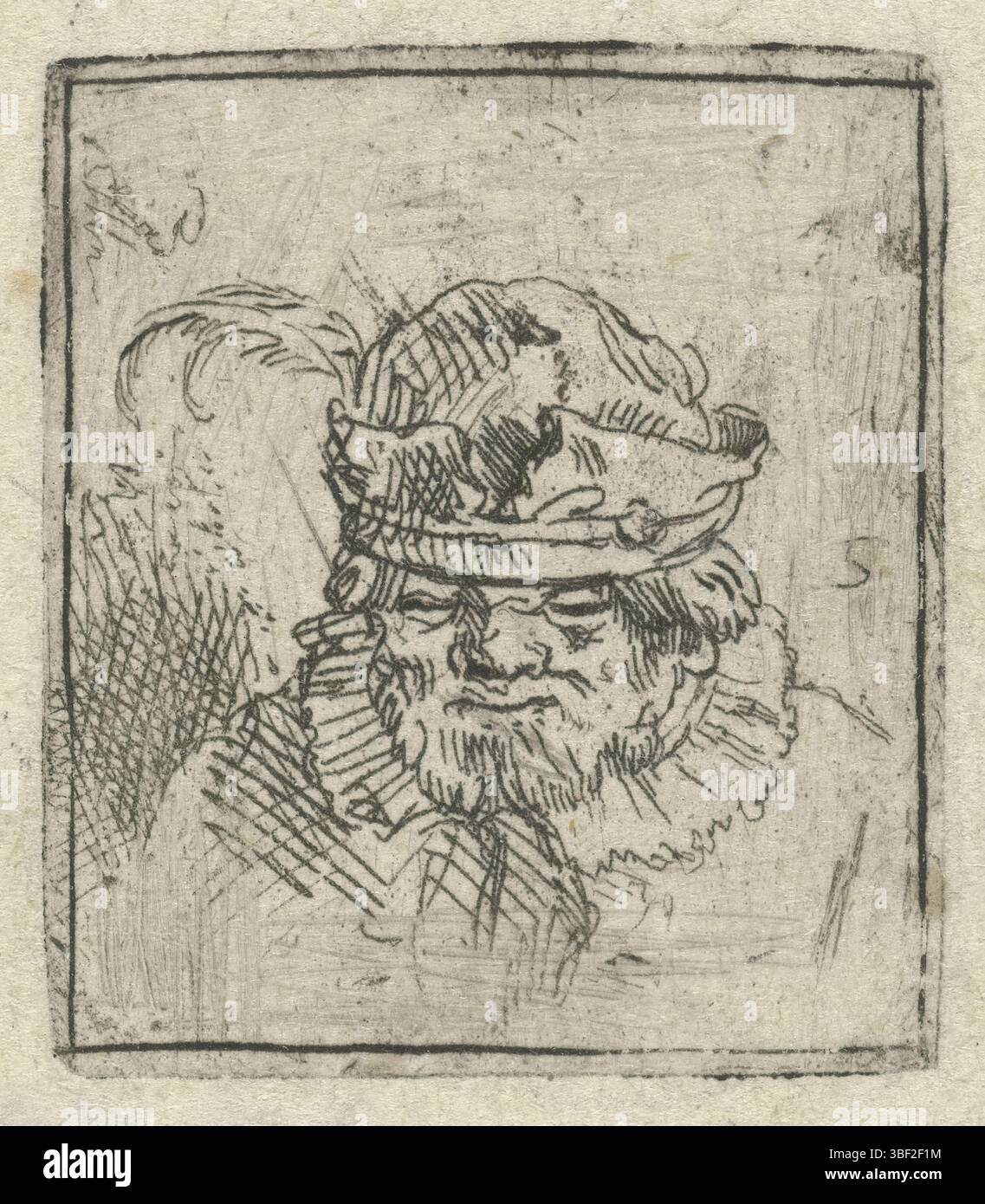 Rijn, Rembrandt van, Rijn, Nederland, Hoogstraten, Samuel van, buste van een man met een veende moet, pays-Bas, verso midden - estampillé, buste van een man, van voorzien, met een moet met Spring., impression, hauteur 32 mm, largeur 28 mm, 1627-08-02 - 1678-10-19, graveur, 1648 - 1678, deuxième quart 17ème siècle, troisième quart 17ème siècle, quatrième quart 17ème siècle, papier, gravure, etsen, nord des pays-Bas, 1606-07-15-1669-10-08, imprimeur Banque D'Images