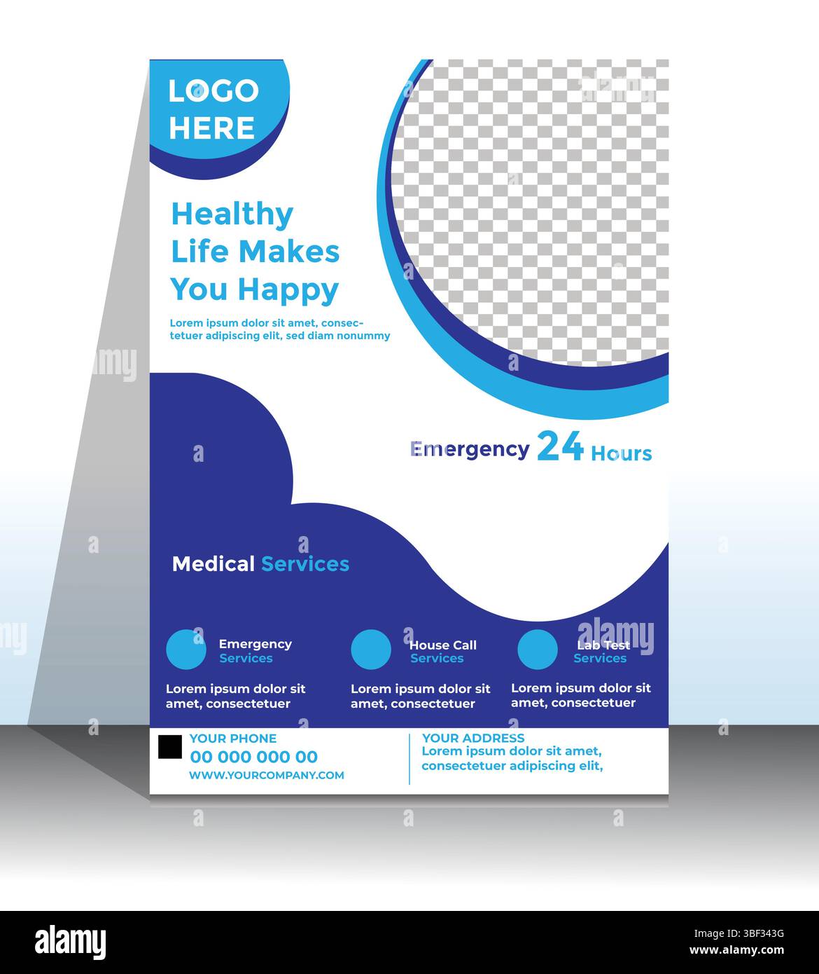 Modern Medical services Flyer Design Template pour 24/7 soins d'urgence Illustration de Vecteur