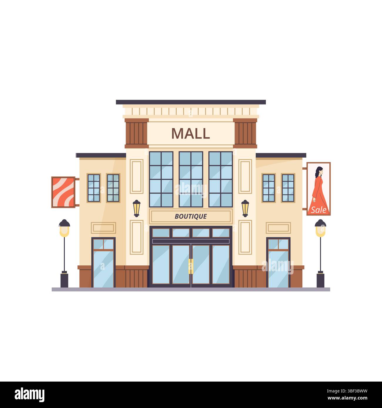 Bâtiment de centre commercial moderne dans un style plat. Agrafe Illustration de Vecteur