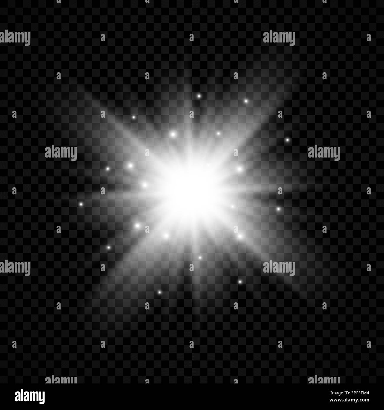 Effet lumineux des reflets de lentille. Lumières blanches brillantes effets d'étoiles avec des étincelles sur un fond transparent. Illustration vectorielle Illustration de Vecteur