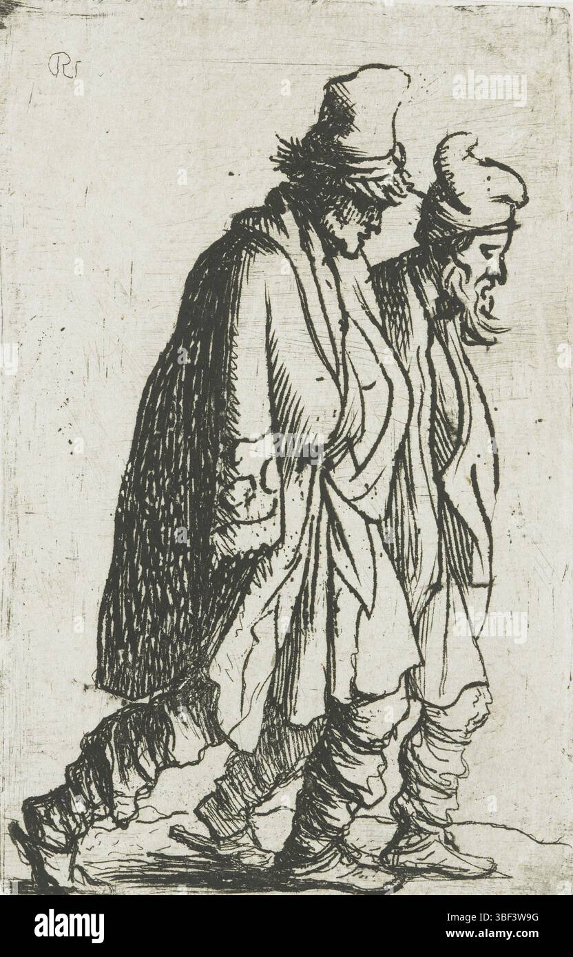 Rhin, Rembrandt van, deux errants, utilisé à droite, verso gauche en bas - estampillé, imprimer, RT, en haut à gauche, hauteur 93 mm, largeur 60 mm, Néerlandais du Nord, 1606-07-15 - 1669-10-08, graveur, 1629 - 1633, deuxième quart du xviie siècle, papier, gravure, graveur Banque D'Images