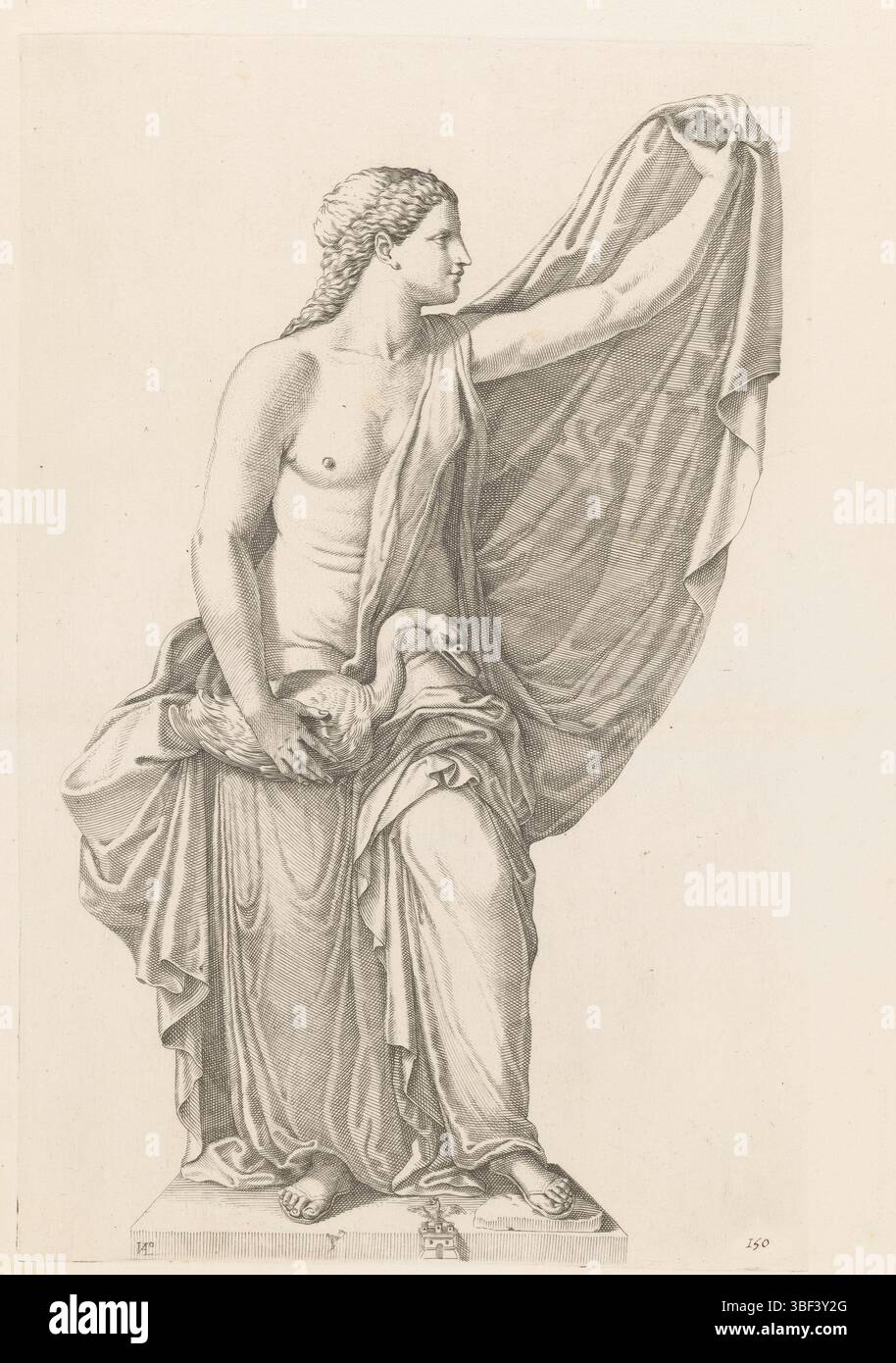 Italie, Valesio, Giovanni Luigi, Galleria Giustiniana del Marchese Vincenzo Giustiniani, Statue de Léda et le cygne, Italie, recto en bas à droite - manuscrit à l'encre brune, Statue de Léda avec le cygne. Sur la base les armoiries de Vincenzo Giustiniani. Print fait partie d'une série d'estampes après sculptures dans la collection de Giustiniani à Rome., print, verso - estampillé, 150, hauteur 369 mm, largeur 238 mm, Italien, Espagnol, 1583 - 1633, imprimeur, 1636 - 1636, papier, gravure, gravure (procédé d'impression) Banque D'Images
