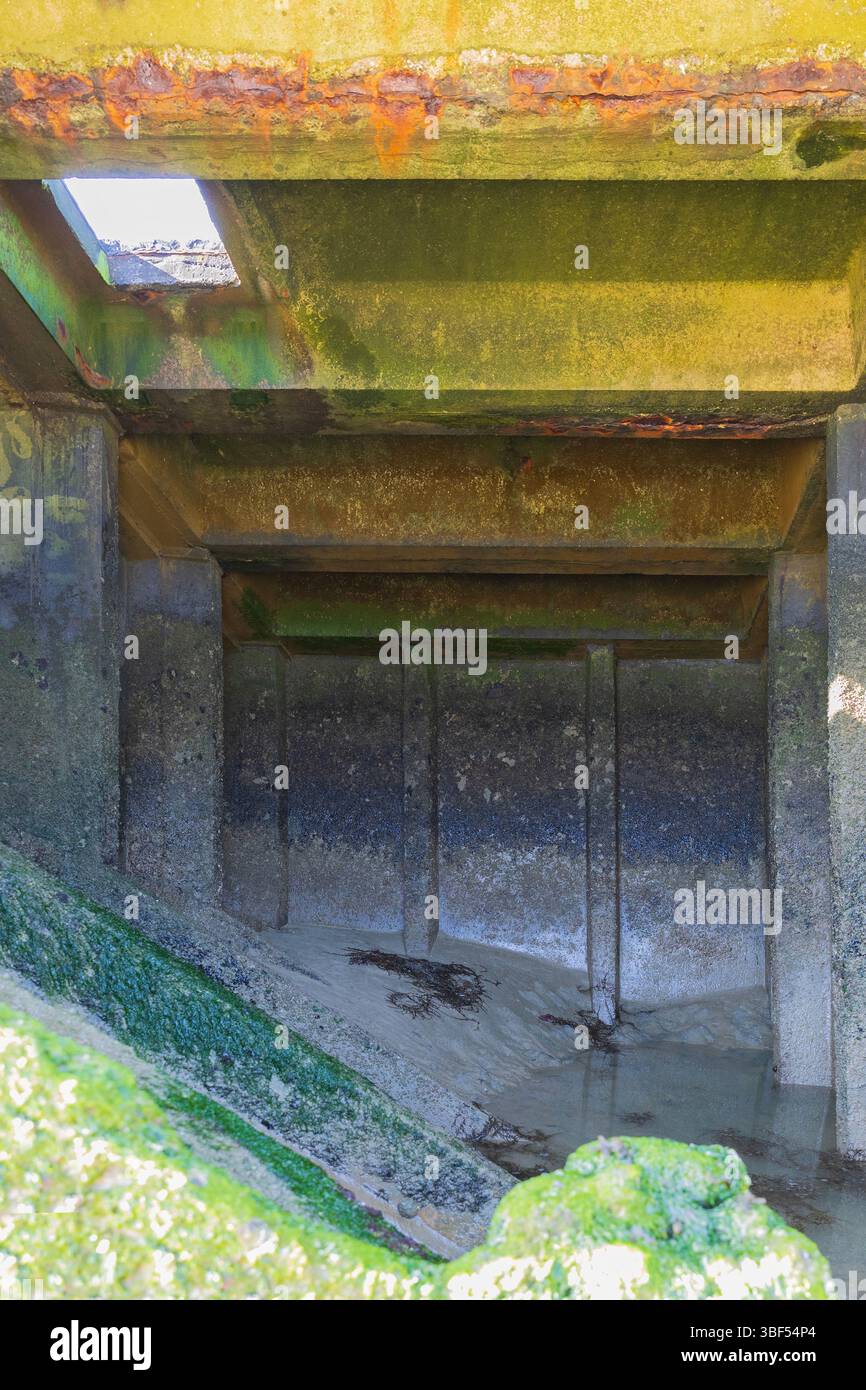 Les restes du port B de Mulberry (Port Winston) utilisés le jour J pour amener des troupes, du ravitaillement et des véhicules à Arromanches-les-bains (Calvados), en France Banque D'Images