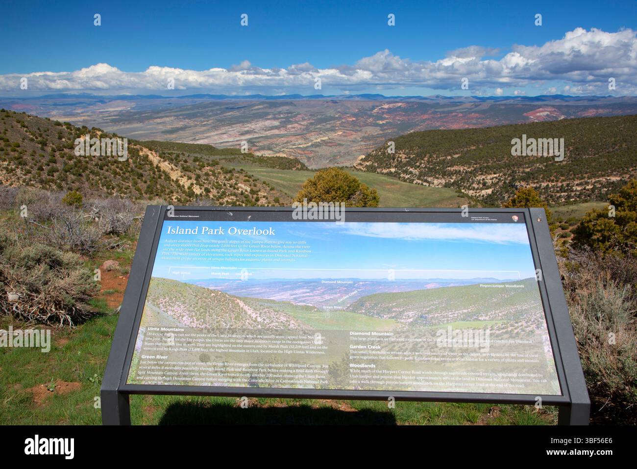 Panneau d'interprétation à Island Park Overlook, Dinosaur National Monument, Utah Banque D'Images