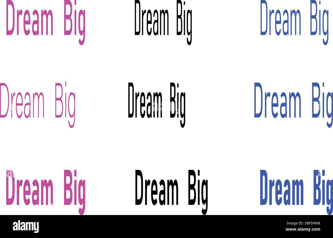 Dream Big Motivational Quote Design de texte dans plusieurs styles de police pour affiches et impressions inspirantes Illustration de Vecteur
