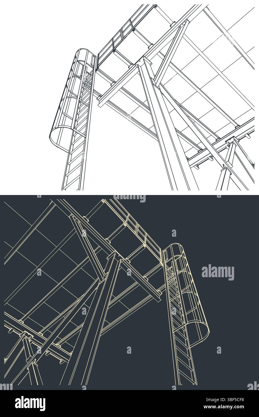 Structure métallique industrielle avec échelle gros plan sur les illustrations vectorielles stylisées Illustration de Vecteur