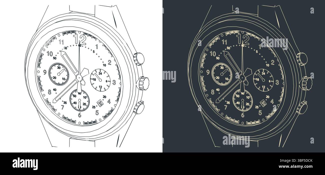 Cadran de montre-bracelet gros plan stylisé illustrations vectorielles Illustration de Vecteur