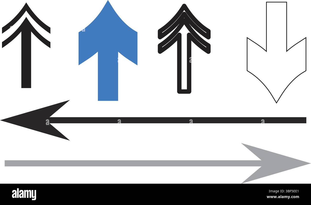 Flèches droites et courbes en gras pour l'orientation, les panneaux de signalisation et la cartographie directionnelle Illustration de Vecteur