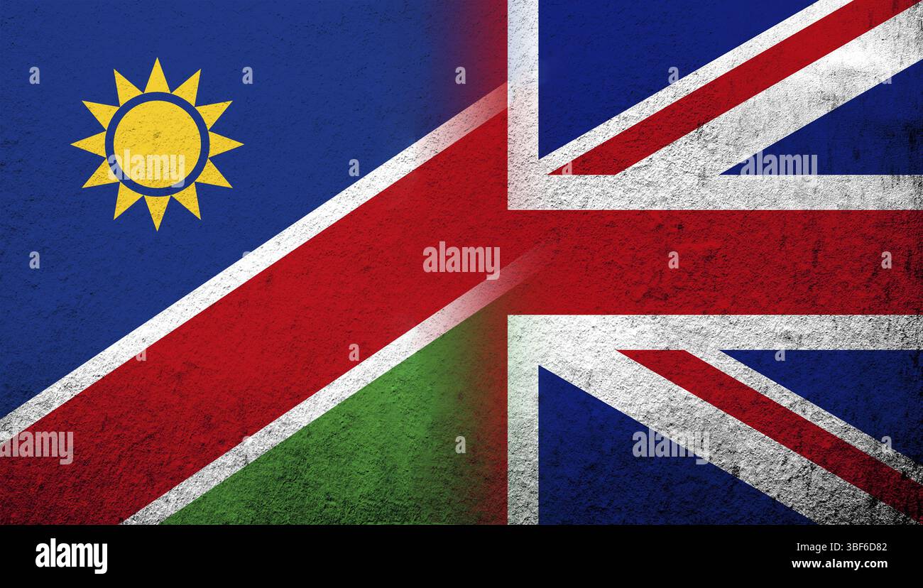 Drapeau national du Royaume-Uni (Grande-Bretagne) Union Jack avec la République de Namibie drapeau national. Grunge l'arrière-plan Banque D'Images