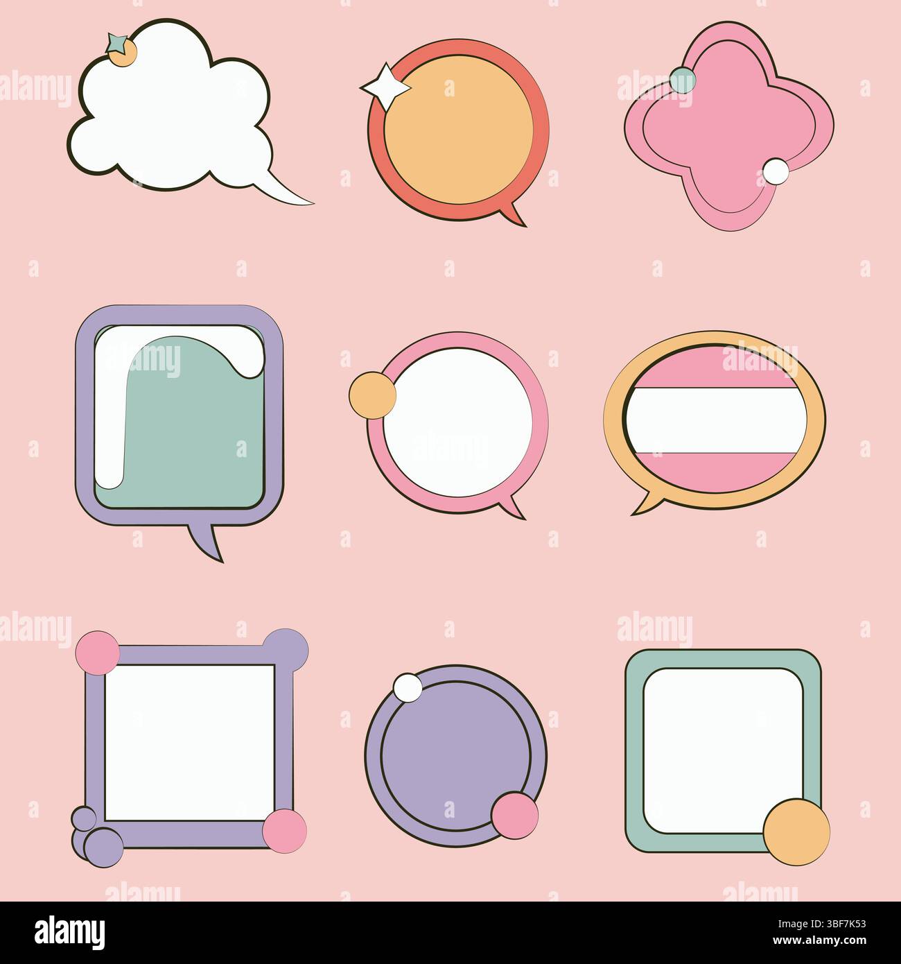 Ensemble de vecteurs de cadres et d'éléments rétro pop pastel.ensemble de bulles de discours de style comique rétro vide. Illustration de Vecteur
