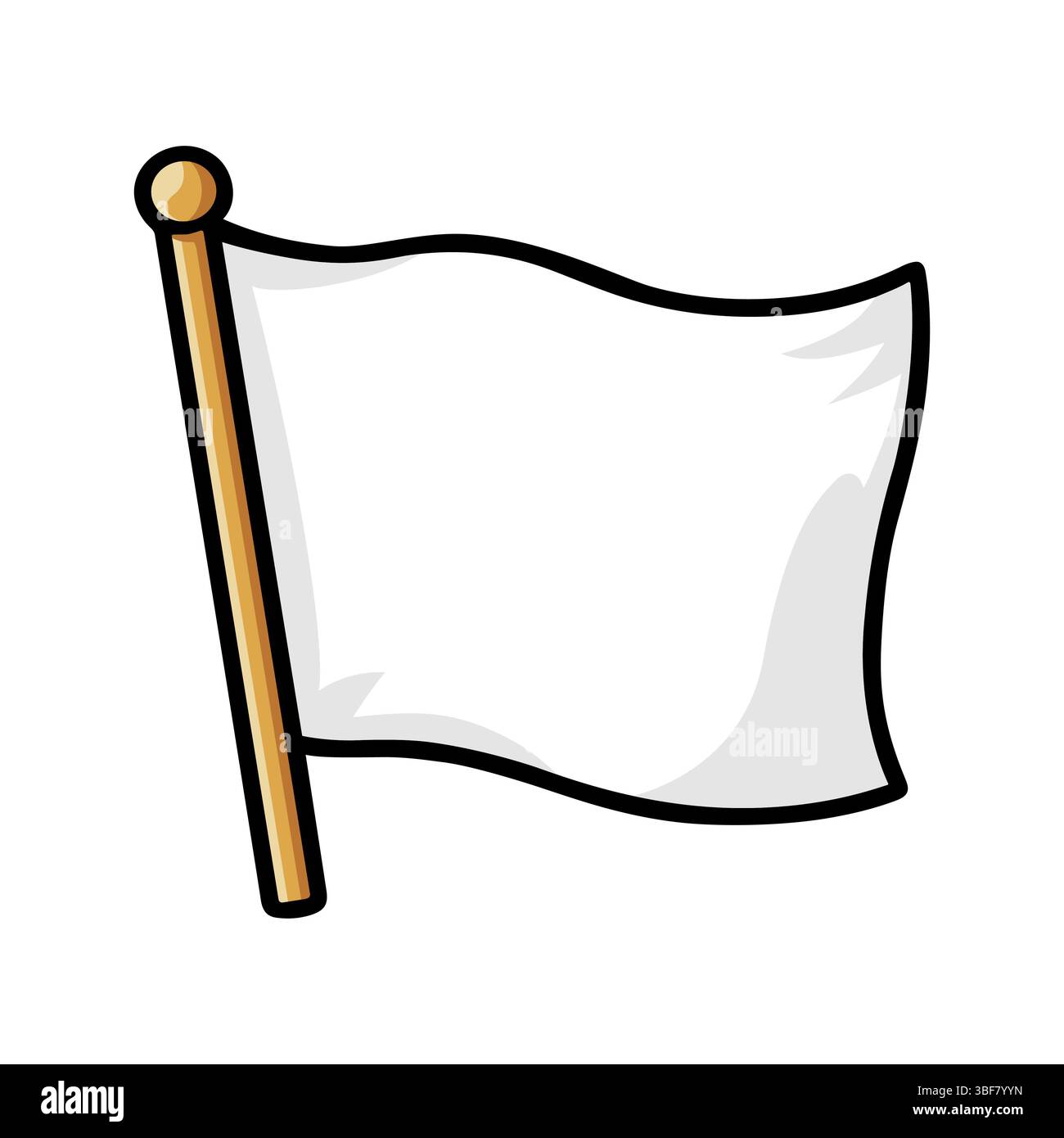 Drapeau blanc ondulant dans le style de bande dessinée Banque D'Images