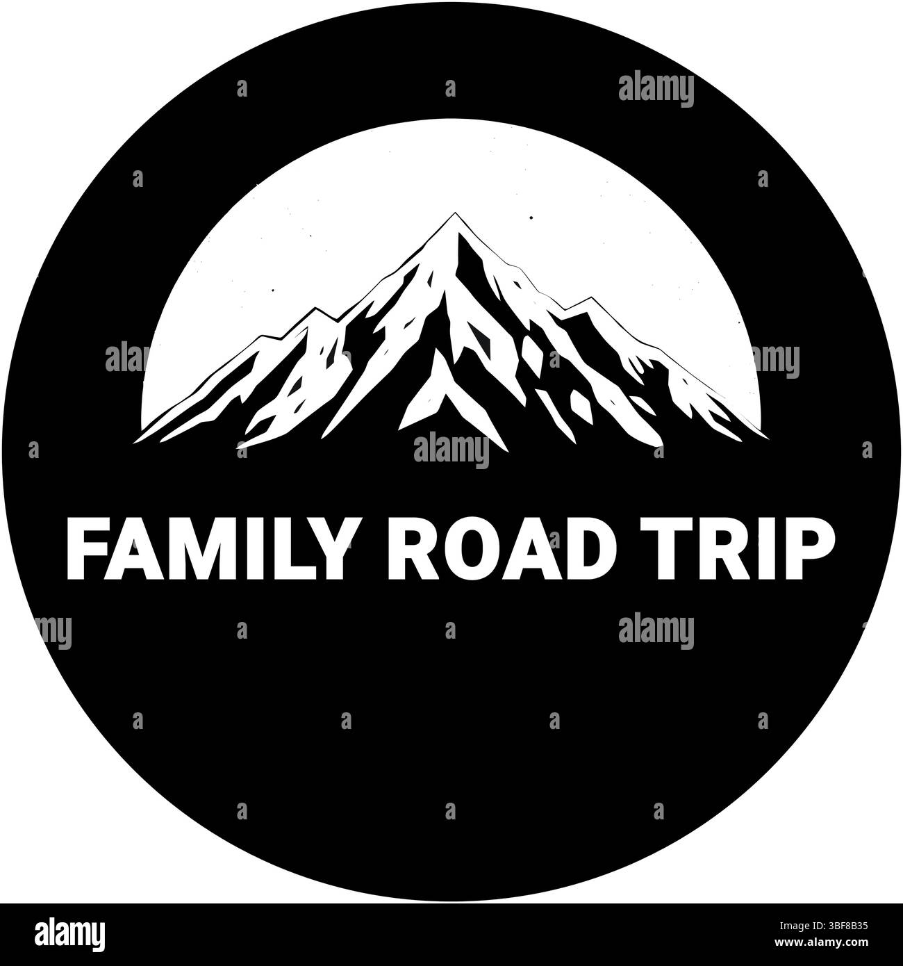 Logo Road Trip familial - conception de cercle d'aventure en montagne Illustration de Vecteur