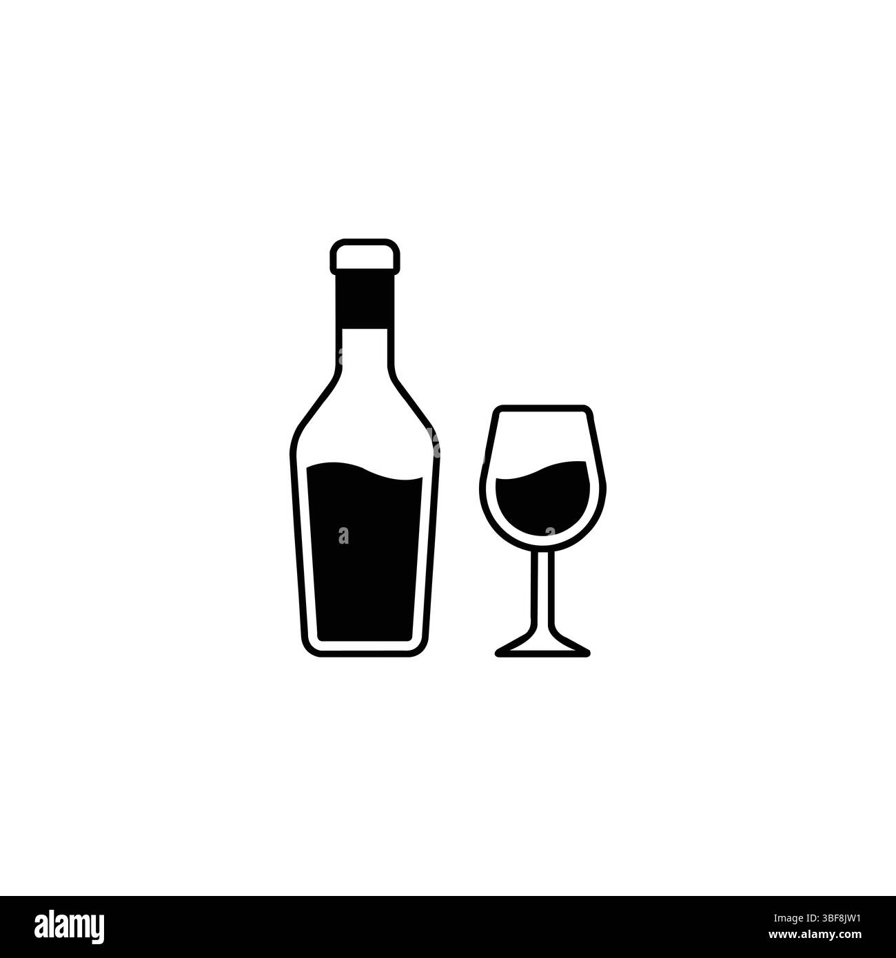 Bouteille de bière et icône de silhouette en verre isolé sur blanc pour la conception de bar et de boisson. Illustration de Vecteur