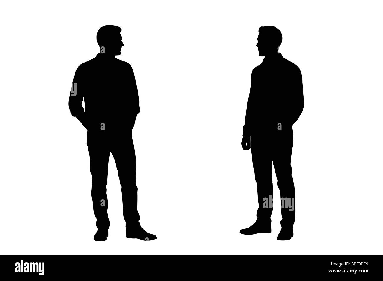 Illustration vectorielle de silhouette de deux hommes, figure de corps entier, face à l'autre vue Illustration de Vecteur