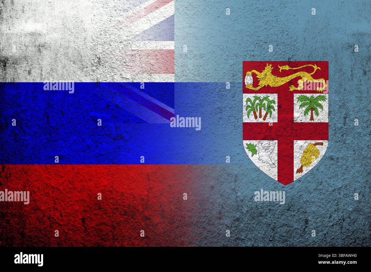 Drapeau national de la Fédération de Russie avec la République de Fidji drapeau national. Grunge l'arrière-plan Banque D'Images