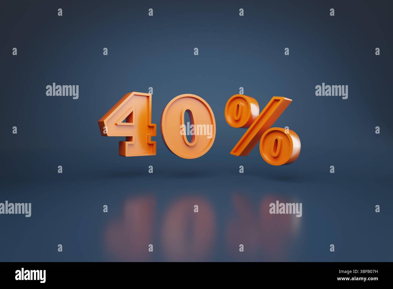 40 pour cent en trois dimensions sur fond bleu. Illustration 3D. Banque D'Images
