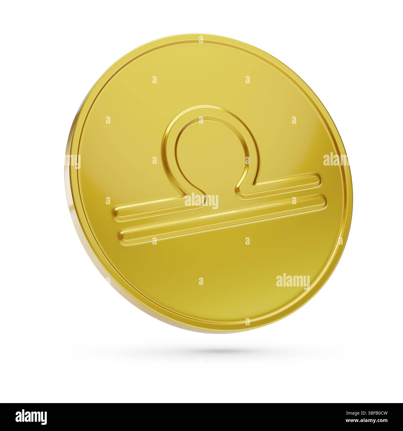 Pièce avec le symbole balance isolé sur fond blanc. Illustration 3D. Banque D'Images