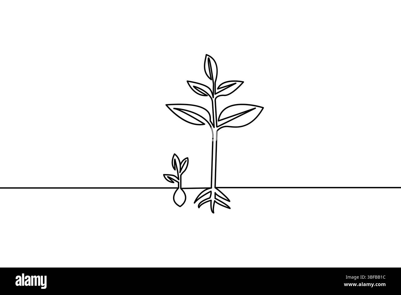 Illustration simple en ligne continue d'une plante représentant la croissance dans le style noir et blanc Illustration de Vecteur