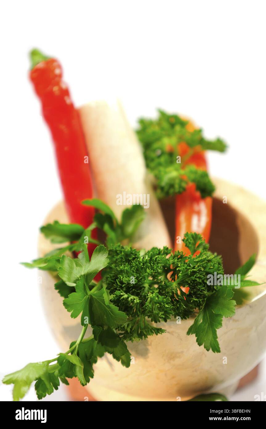 Pilon et mortier (pistillum et mortarium) Banque D'Images