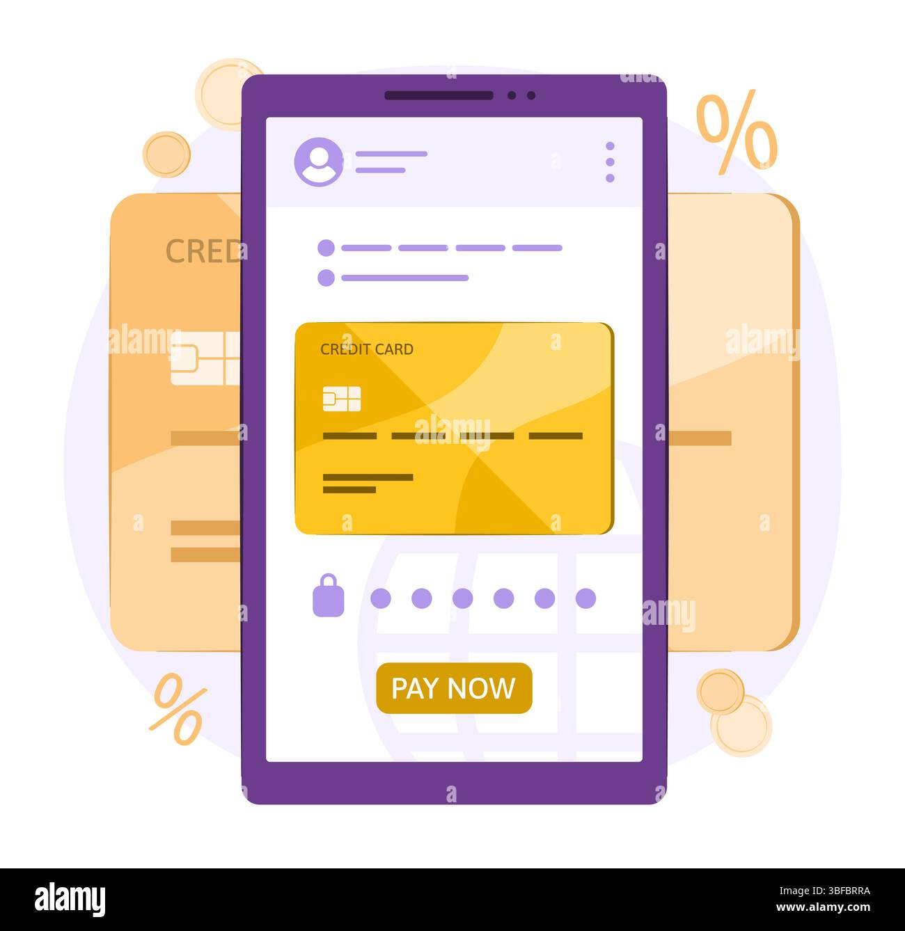 Application financière sur smartphone Sync avec les données de compte bancaire de la carte de crédit pour Fintech, E-Banking, achats en ligne et concept de paiement par carte Illustration de Vecteur