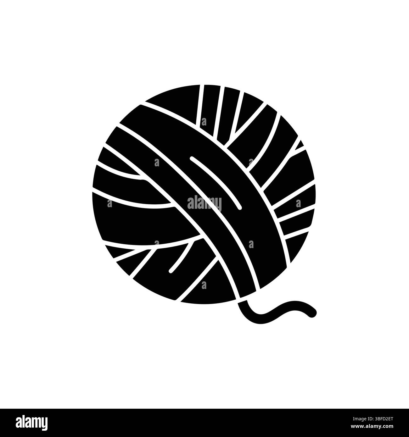 Boule de fil boucles simples vue de dessus icône noire, symbole de tricot et de crochet, graphique de passe-temps textile, vecteur de bobine de fil, icône de matériel d'artisanat, boule de laine Illustration de Vecteur