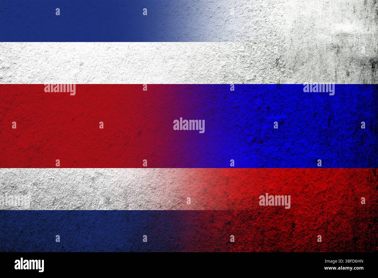 Drapeau national de la Fédération de Russie avec la République du Costa Rica drapeau national. Grunge l'arrière-plan Banque D'Images