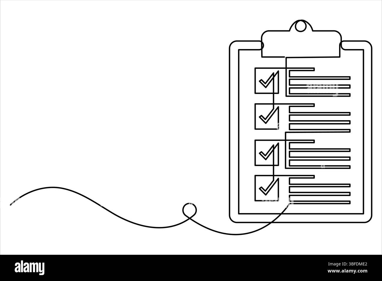 Un dessin d'art au trait continu du presse-papiers avec vecteur de conception de liste de contrôle Illustration de Vecteur
