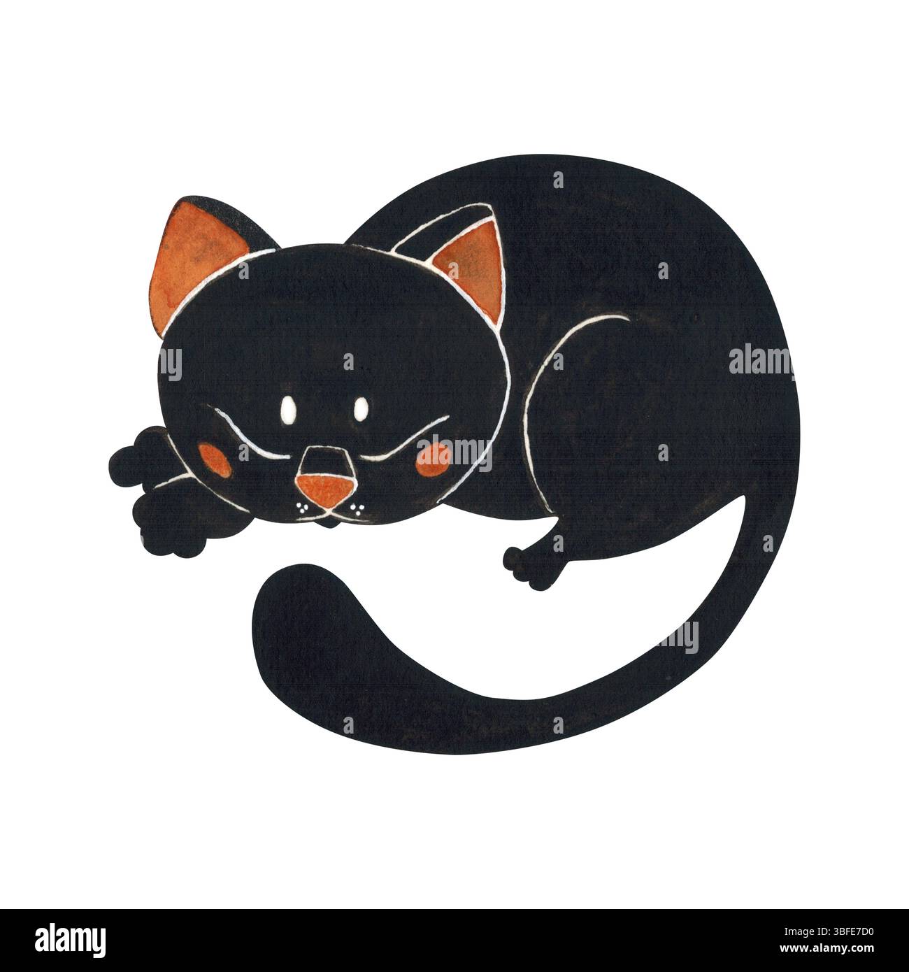 Chat noir endormi avec queue suspendue Banque D'Images