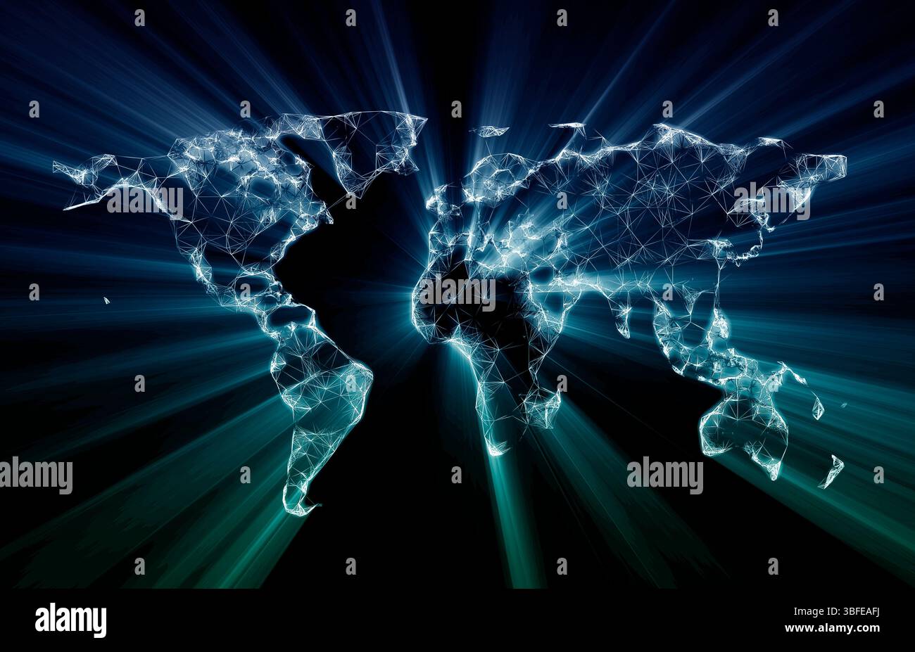 Carte du monde connecté numérique abstraite 3D brillante Banque D'Images