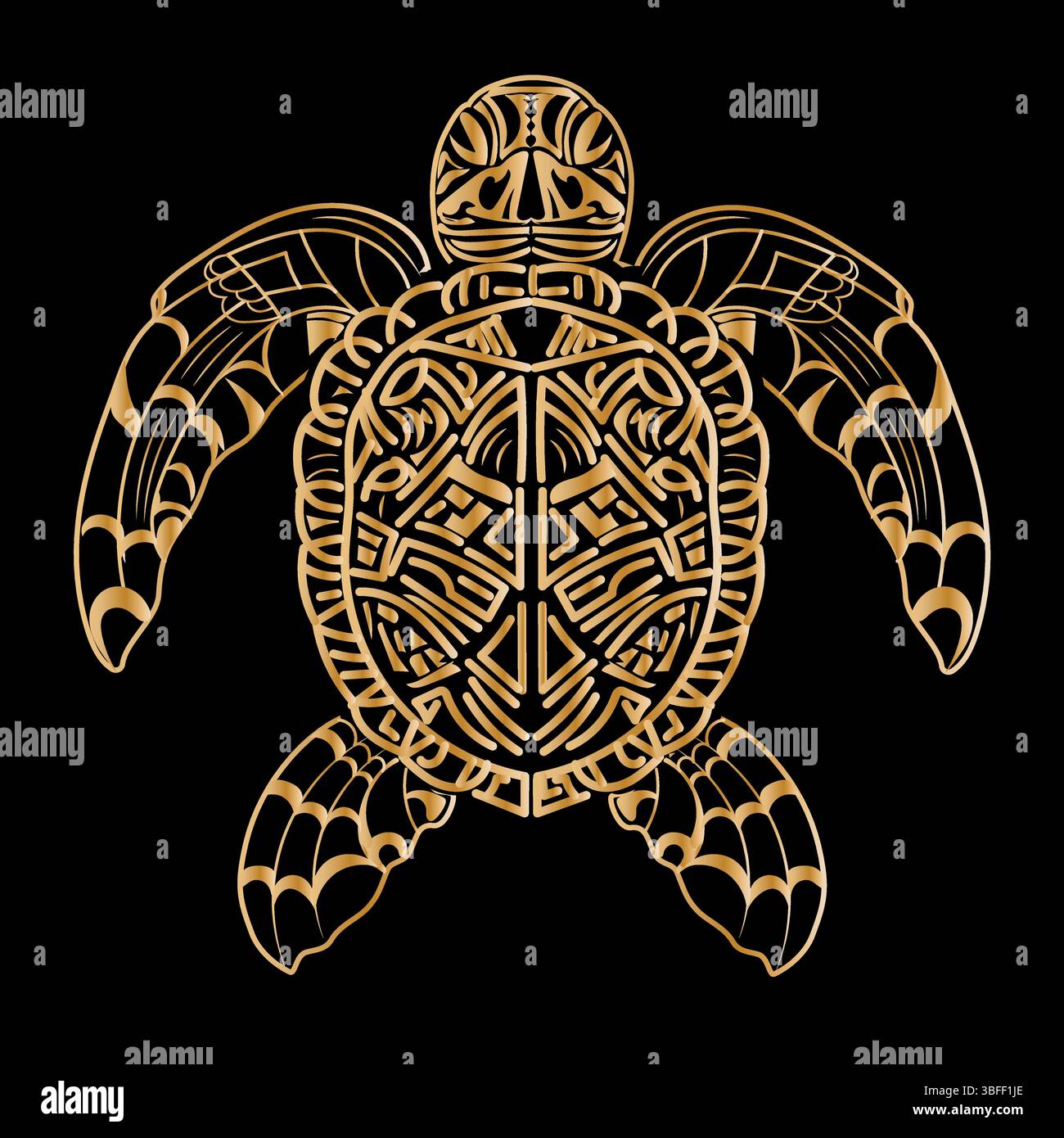 Vecteur plat de tortue maorie ethnique art déco isolé, animal polynésien tribal doré. Illustration de Vecteur