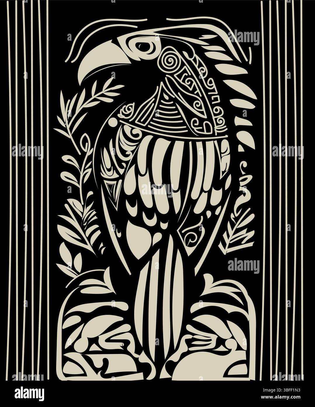 Vecteur de perroquet plat isolé ethnie maori tribale, illustration dessinée Illustration de Vecteur