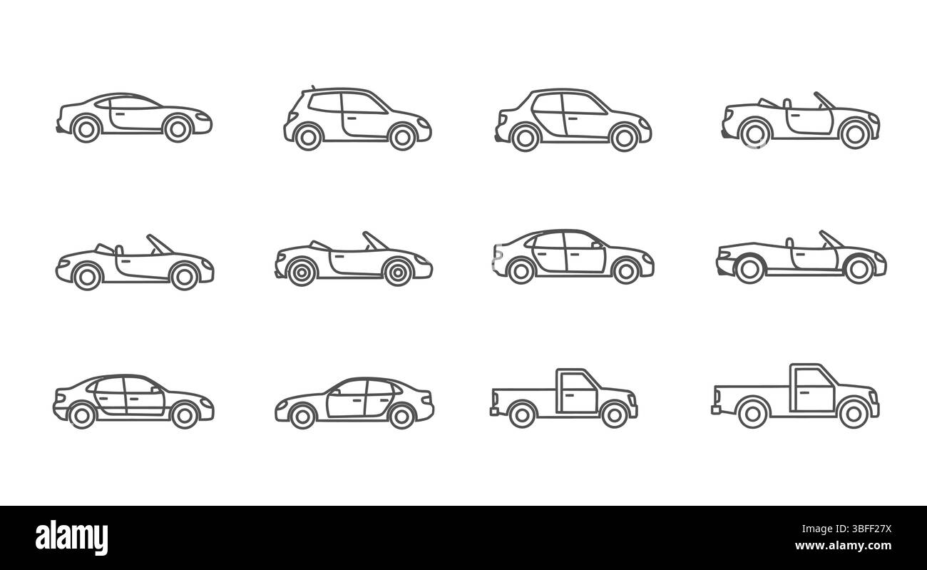 Ensemble d'icônes vectorielles automobiles linéaires, feuille d'icônes. Illustration de Vecteur