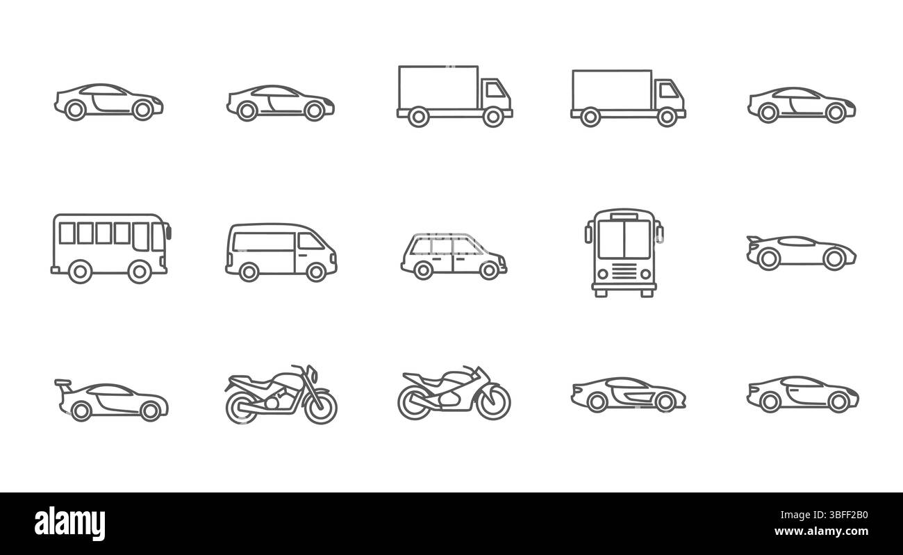 Ensemble d'icônes vectorielles automobiles linéaires, feuille d'icônes. Illustration de Vecteur