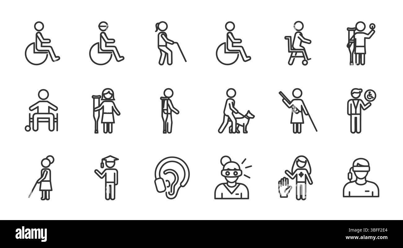 Ensemble d'icônes vectorielles de handicap linéaire, feuille d'icônes. Illustration de Vecteur