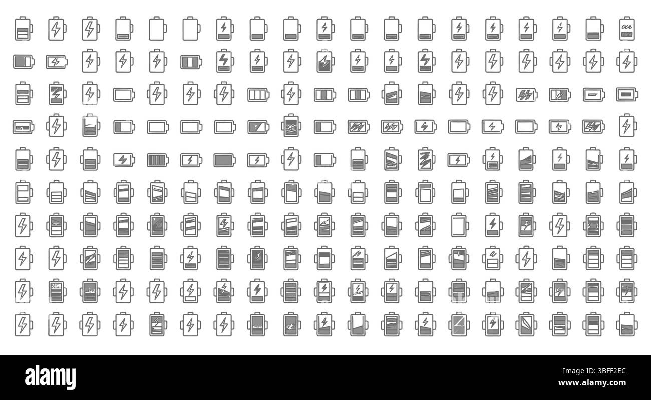Ensemble d'icônes vectorielles de batterie linéaire, feuille d'icônes. Illustration de Vecteur