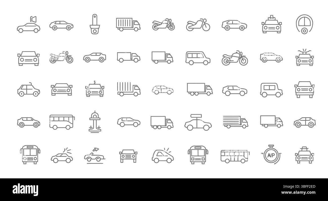 Ensemble d'icônes vectorielles automobiles linéaires, feuille d'icônes. Illustration de Vecteur