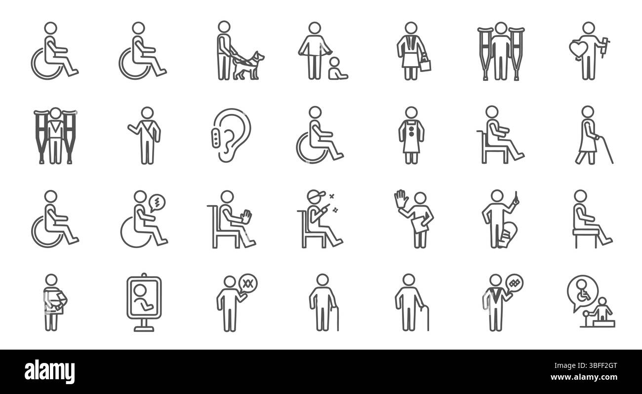 Ensemble d'icônes vectorielles de handicap linéaire, feuille d'icônes. Illustration de Vecteur