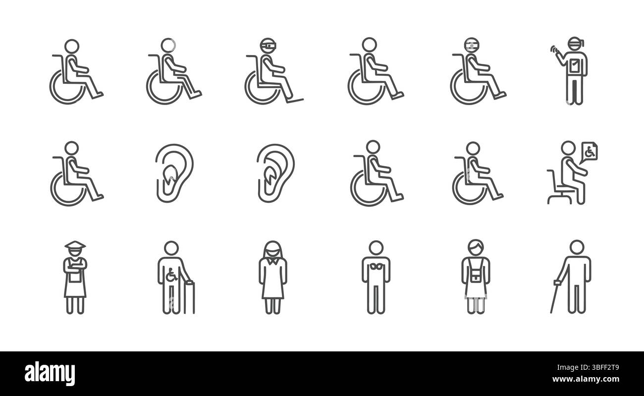 Ensemble d'icônes vectorielles de handicap linéaire, feuille d'icônes. Illustration de Vecteur