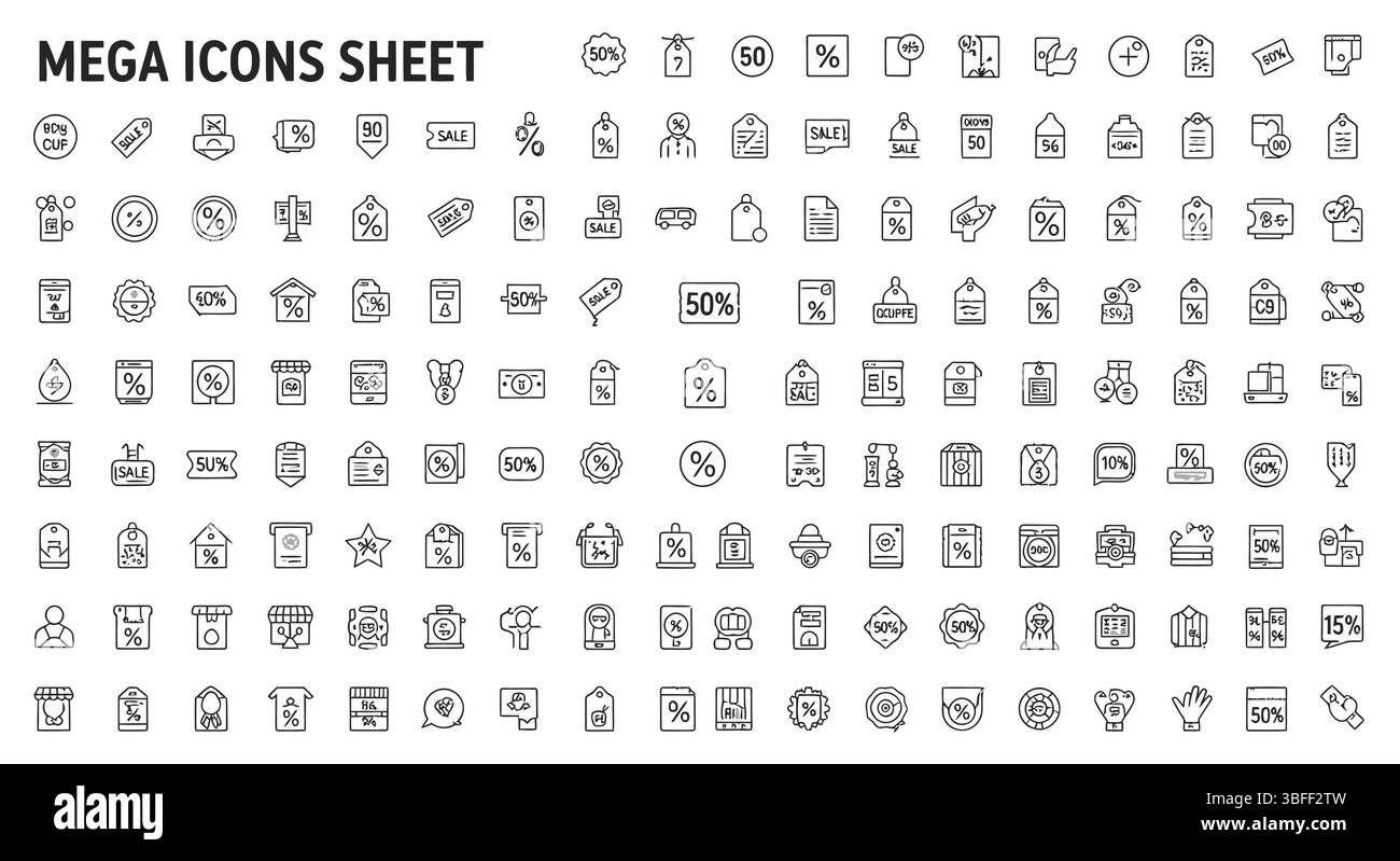 Ensemble d'icônes vectorielles de remise linéaire, feuille d'icônes. Illustration de Vecteur
