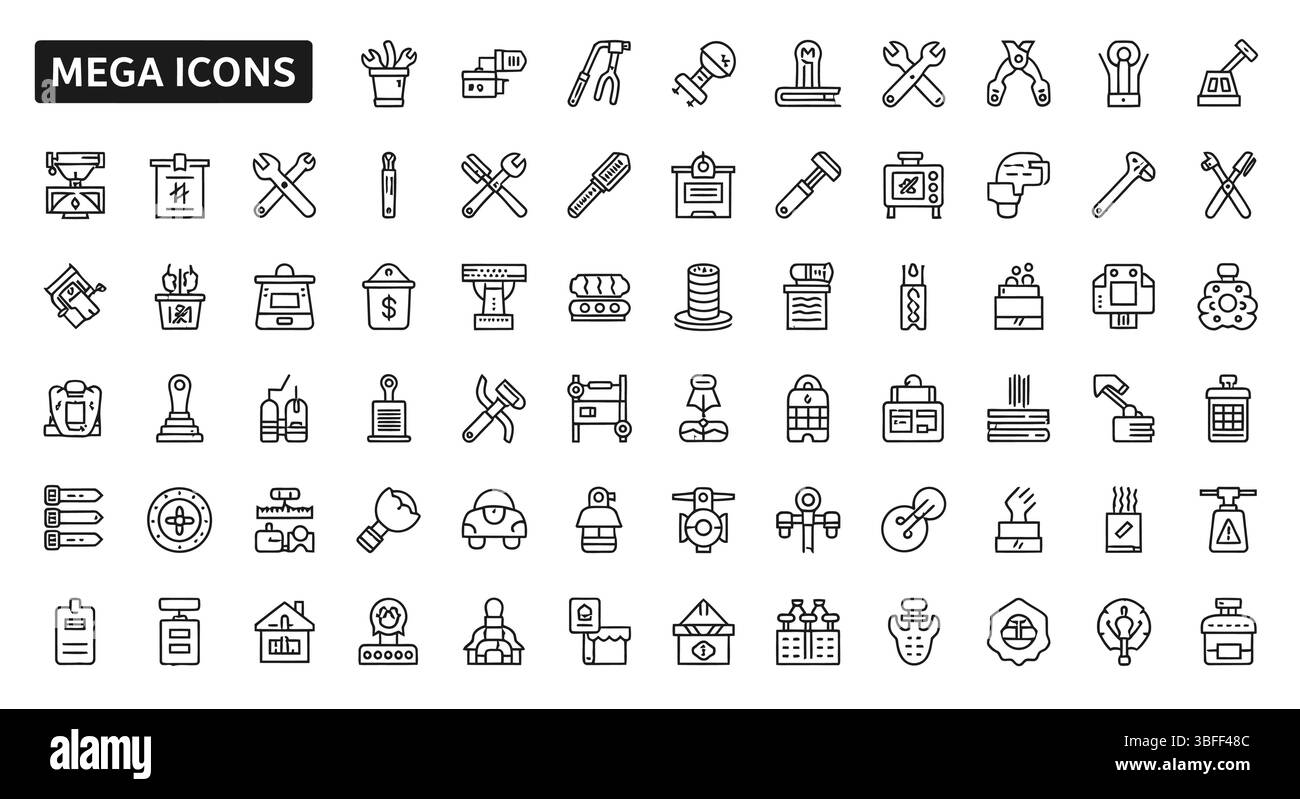 Ensemble d'icônes de vecteur d'atelier linéaire, feuille d'icônes. Illustration de Vecteur