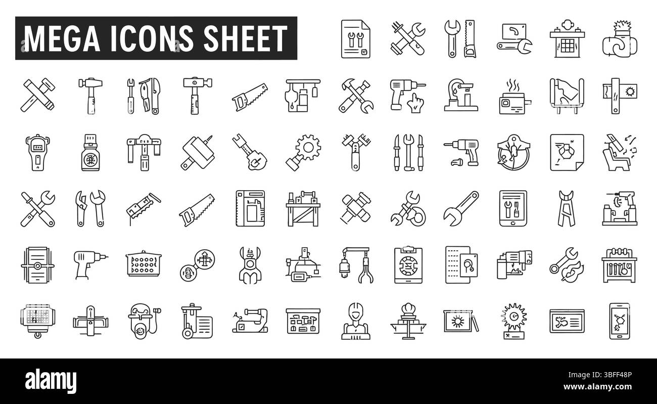 Ensemble d'icônes de vecteur d'atelier linéaire, feuille d'icônes. Illustration de Vecteur
